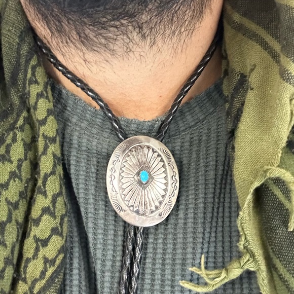 Navajo Silver and Turquoise Pendant Necklace - Picture 2 of 2